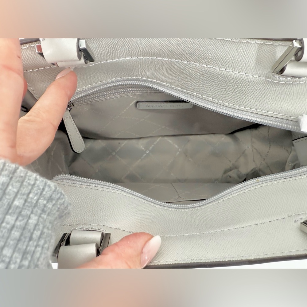NWT Michael Kors Saffiano Leather Satchel - Light Gray with Silver Hardware - Picture 6 of 6